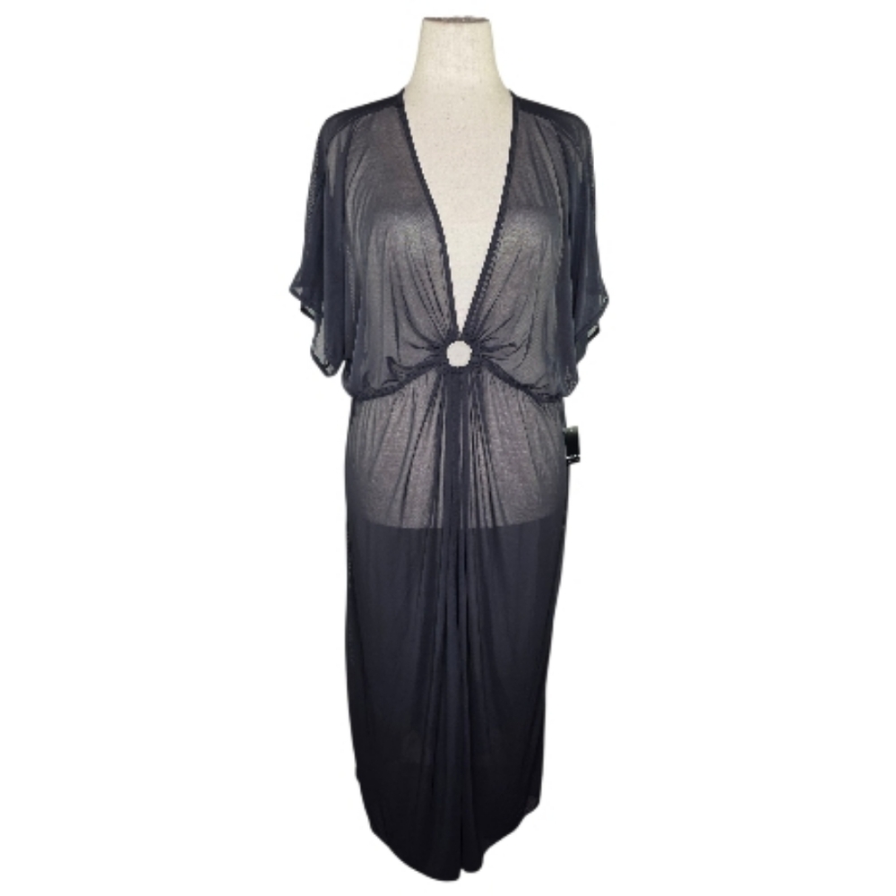 Torrid Black Mesh O-Ring Maxi Swim Coverup Dress 3 Plus Size Sheer Resortwear - Picture 4 of 11